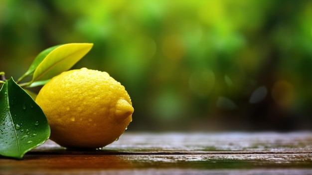 Un citron sur une table avec un fond vert