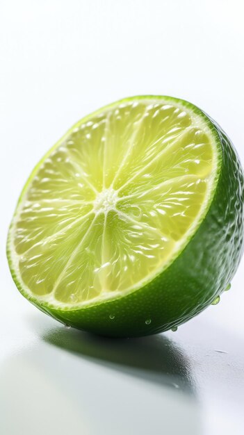 Un citron vert coupé en deux sur une surface blanche AI générative