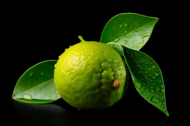 Citron vert avec des feuilles sur fond blanc AI