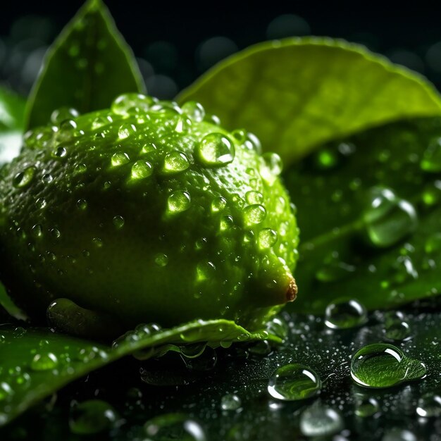 Un citron vert avec des gouttelettes d'eau dessus