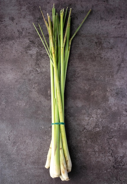 Citronnelle fraîche sur fond sombre Herbe aromatique Médecine traditionnelle Pour herbe anti-odeur Vue de dessus