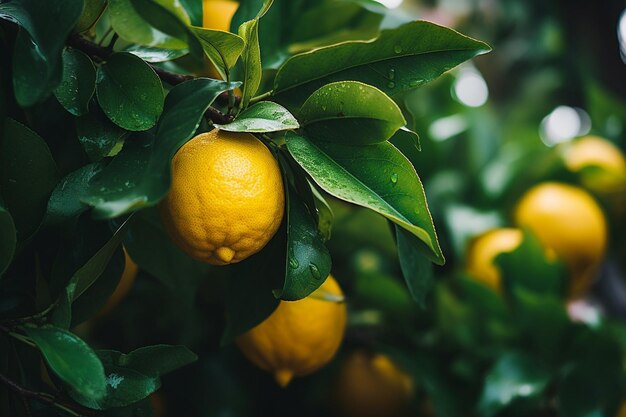 Un citronnier avec des feuilles vertes et un citron dessus