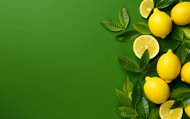 Citrons et citrons sur fond vert avec espace de copie