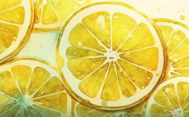 citrons dessinés fond aquarelle fruits tropicaux illustrations d'aliments biologiques générés par ai