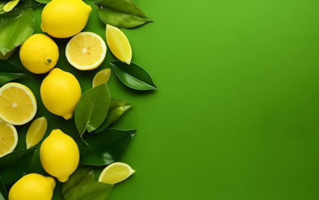 Citrons avec des feuilles vertes sur fond vert