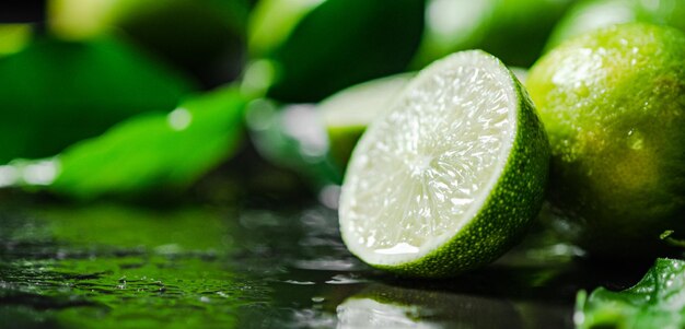 Des citrons frais sur une table noire