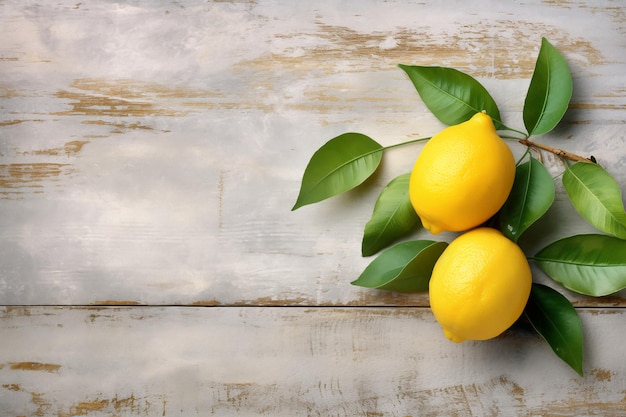 Citrons sur une table en bois avec des feuilles vertes