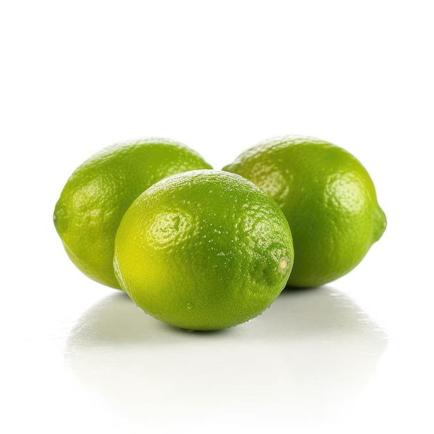 Citrons verts isolés sur fond blanc IA générative