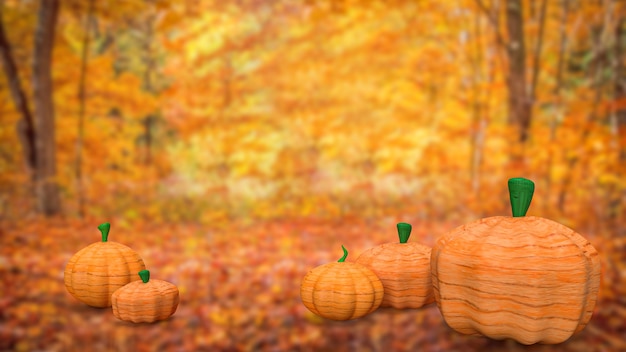 La citrouille en automne pour le rendu 3d du concept de Thanksgiving