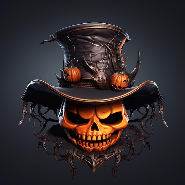 Une citrouille avec un chapeau d'Halloween sur un fond sombre généré par l'IA