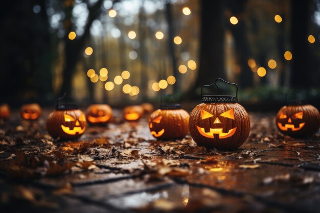 La citrouille effrayante illuminée dans la nuit Tradition d'Halloween