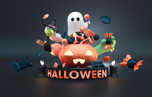 Citrouille d'Halloween avec des bonbons Illustration 3D