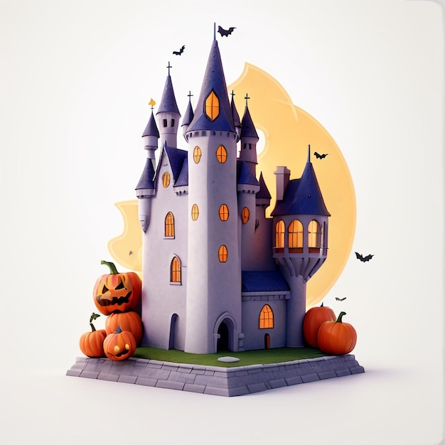 Photo la citrouille d'halloween avec le château illustration