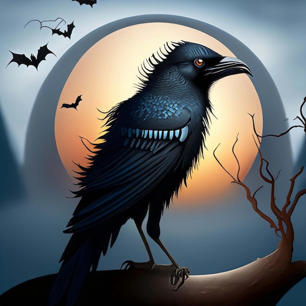 Photo citrouille d'halloween et corbeau noir ai générative