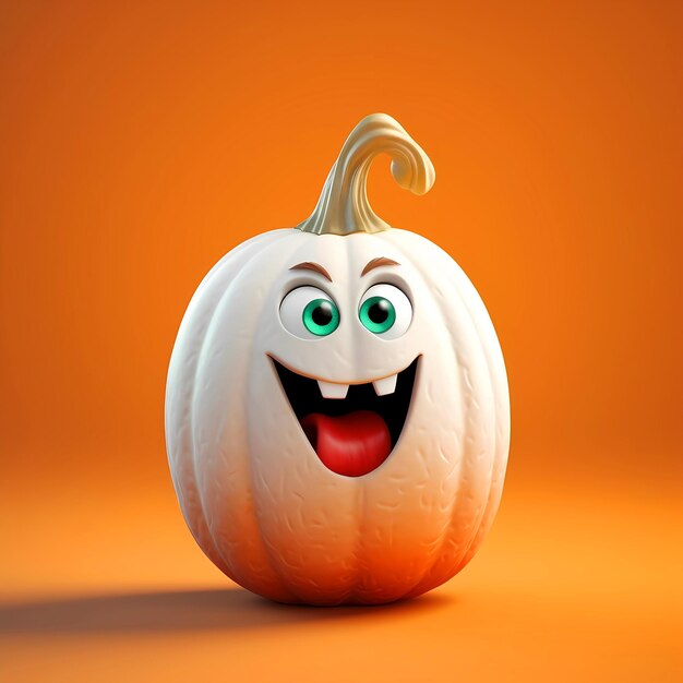 Une citrouille d'Halloween drôle en 3D avec un visage souriant de dessin animé sur fond orange