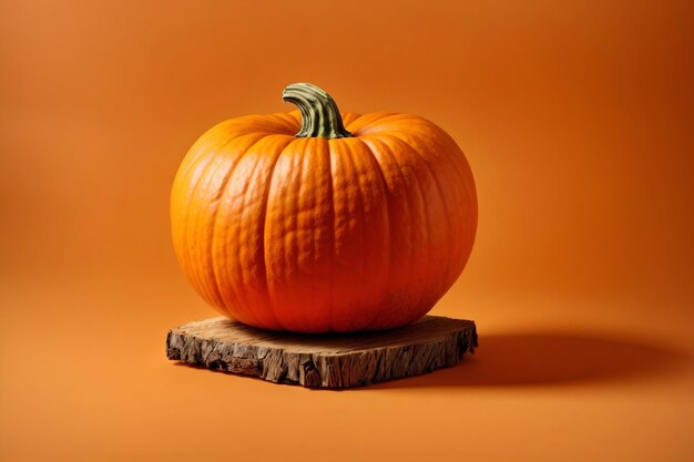 Photo une citrouille d'halloween sur un fond orange en tranche de bois