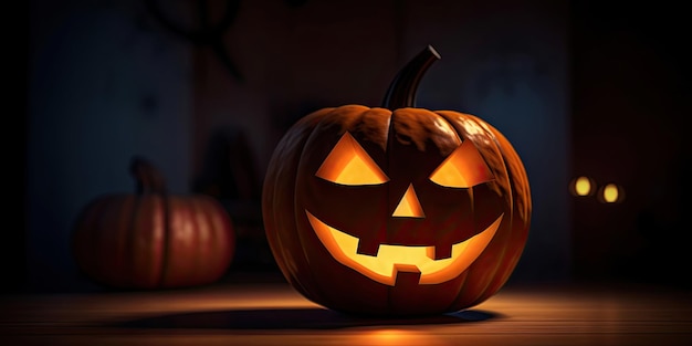 Une citrouille d'Halloween sur un fond sombre AI générative