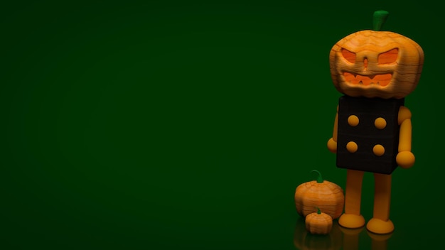 La citrouille halloween sur fond vert rendu 3d