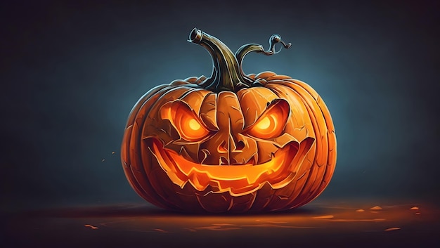 Une citrouille d'Halloween joyeuse avec un sourire denté et une illustration de visage de jackolantern brillant