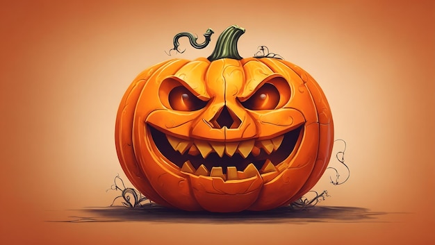 Une citrouille d'Halloween joyeuse avec un sourire denté et une illustration de visage de jackolantern brillant