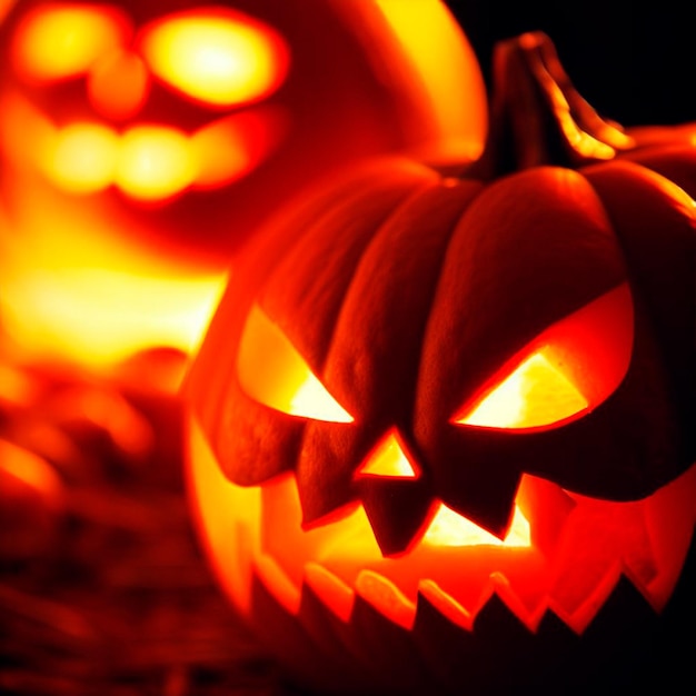 citrouille d'Halloween avec des lumières rougeoyantes