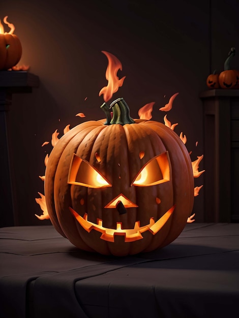 Citrouille d'Halloween noire en feu