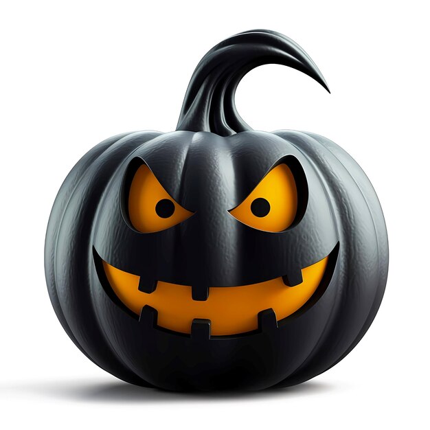 Citrouille d'Halloween noire avec un sourire narquois isolé sur fond blanc Décor pour un joyeux Halloween