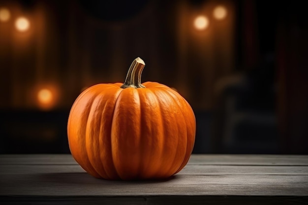 une citrouille d'Halloween orange sur une table en bois