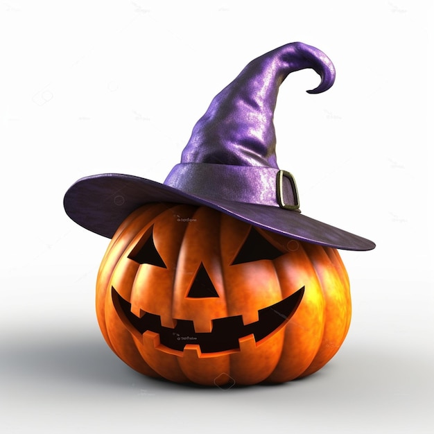 Photo citrouille d'halloween portant un chapeau de sorcière violet