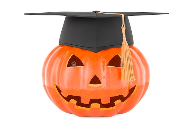 Citrouille d'Halloween avec rendu 3D de chapeau de diplômé