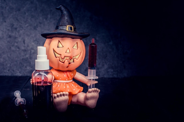 Photo citrouille d'halloween, trick or treat dans la nuit noire