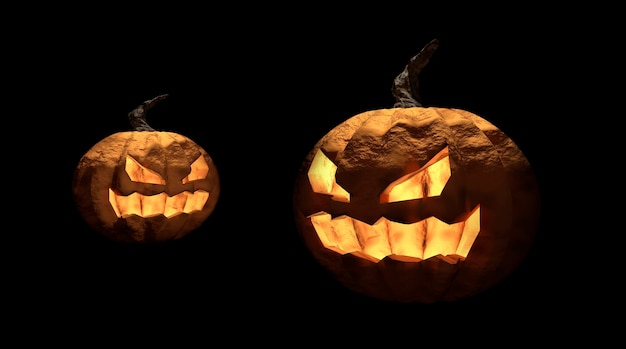 Citrouille d'Halloween avec un visage heureux sur fond sombre