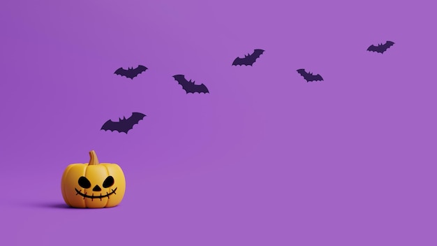 Citrouille Jack o Lantern avec chauves-souris sur fond violet Happy Halloween concept illustration de rendu 3D