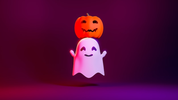 Citrouille Jack O Lanterns et Ghost sur Halloween pour le fond ou autre, style mignon. Rendu 3D