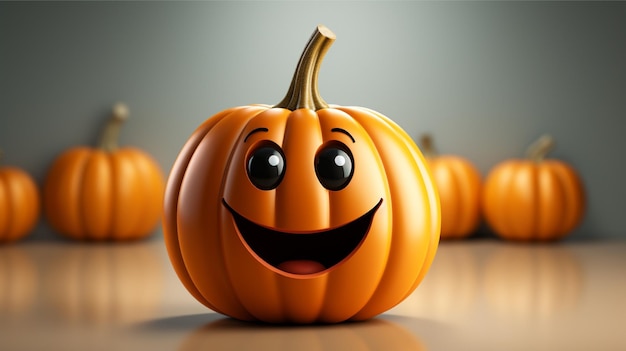 Une citrouille mignonne avec un visage souriant une citrouille d'Halloween avec une atmosphère positive carte d'Halloween