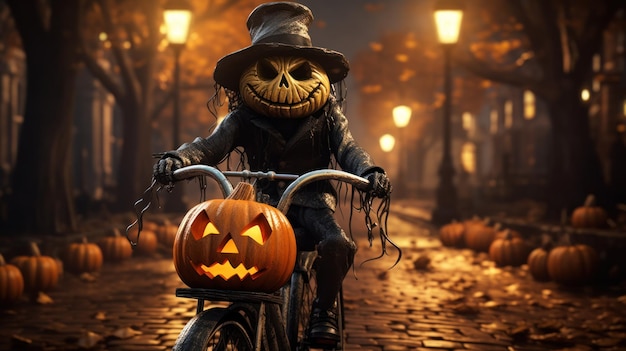 Citrouille sur le vélo à Halloween