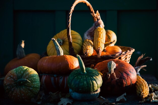 citrouilles en automne carte de Thanksgiving