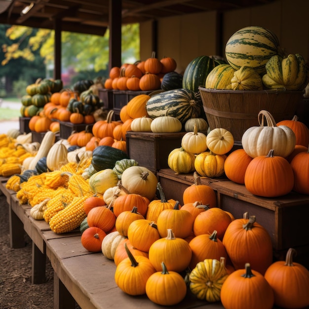 Citrouilles et courges exposées au marché