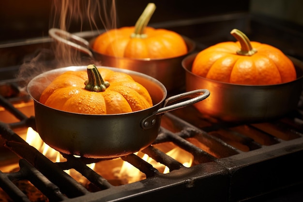 Photo des citrouilles cuites ou préparées dans une cuisine