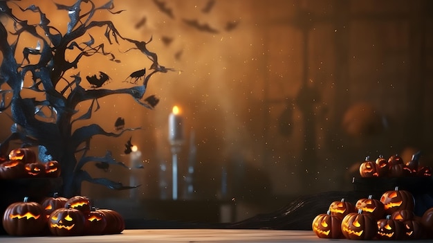 Citrouilles dans le cimetière dans le fond de la nuit effrayante d'Halloween