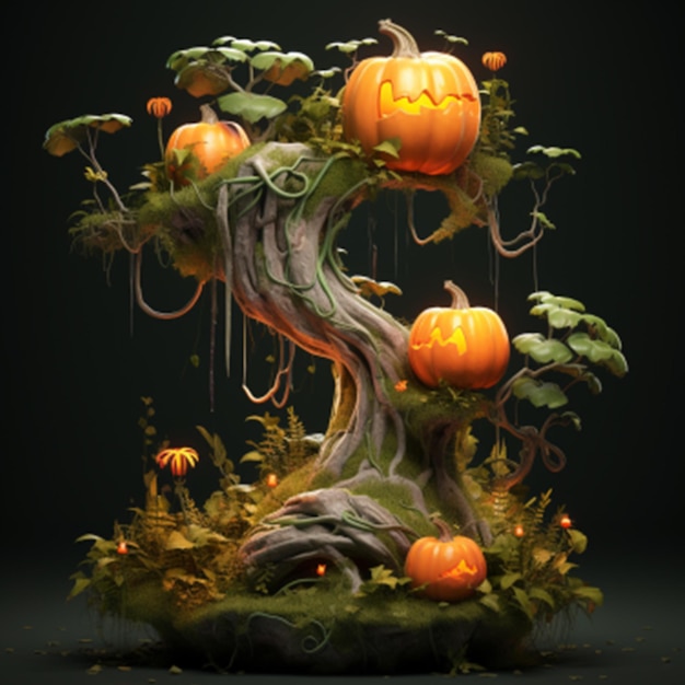 citrouilles, dans, cimetière, halloween, fond, 3d, illustration