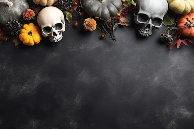 Citrouilles et décorations d'Halloween sur fond noir