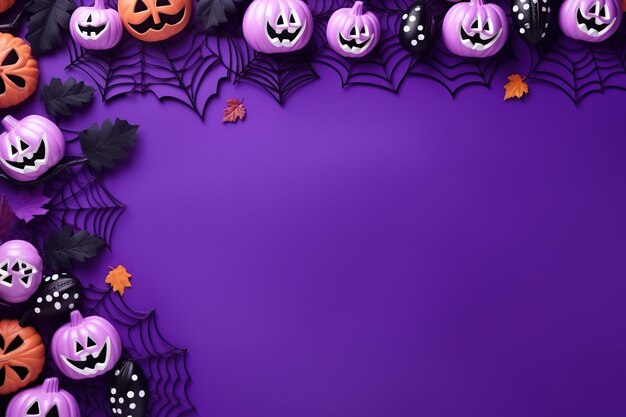 Citrouilles et décorations d'Halloween sur fond violet