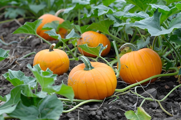 Photo les citrouilles à différents stades de croissance dans un jardin bien entretenu avec des vignes