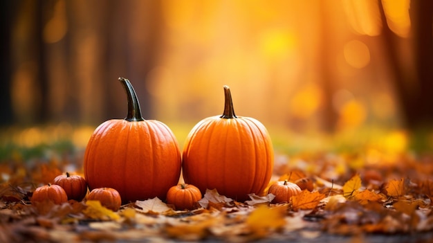 Citrouilles sur le fond de la forêt d'automne 1