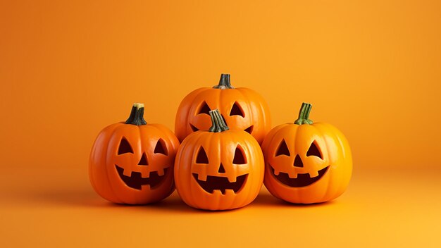 Photo citrouilles sur fond orange concept joyeux halloween