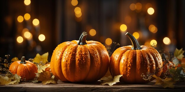 Citrouilles fraîches avec fond de lumières floues AI générative