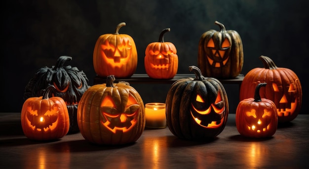 Citrouilles d'Halloween aux chandelles