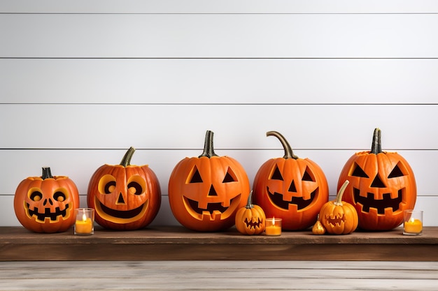 Citrouilles d'Halloween avec des bougies sur fond de bois