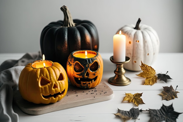 Citrouilles d'Halloween avec des bougies à l'intérieur